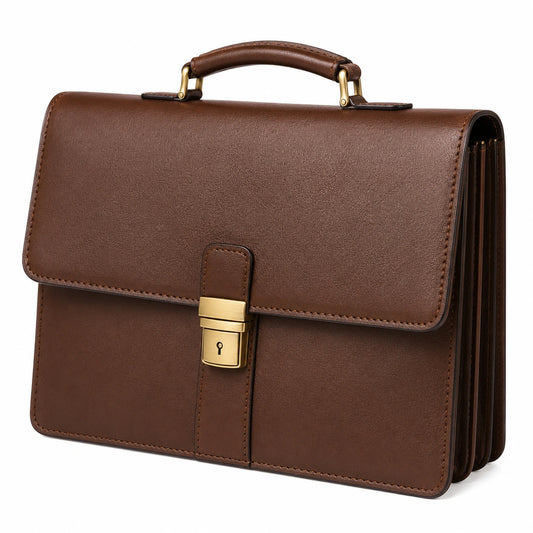 Mallette en Cuir Marron avec Fermeture à Clé
