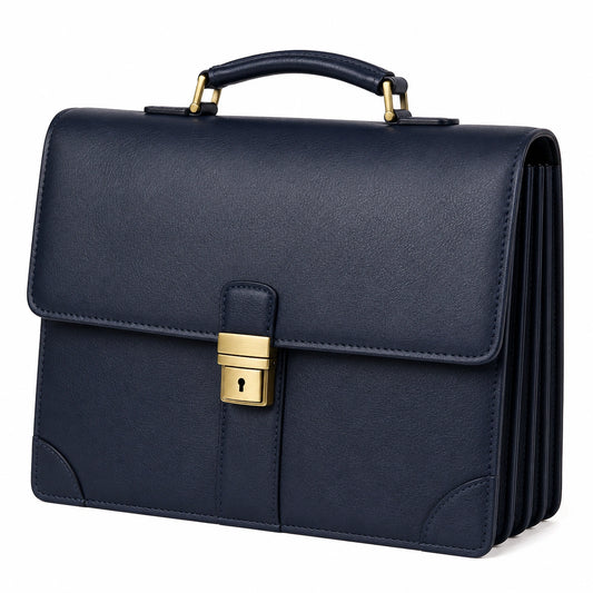 Porte-documents avec serrure bleu marine