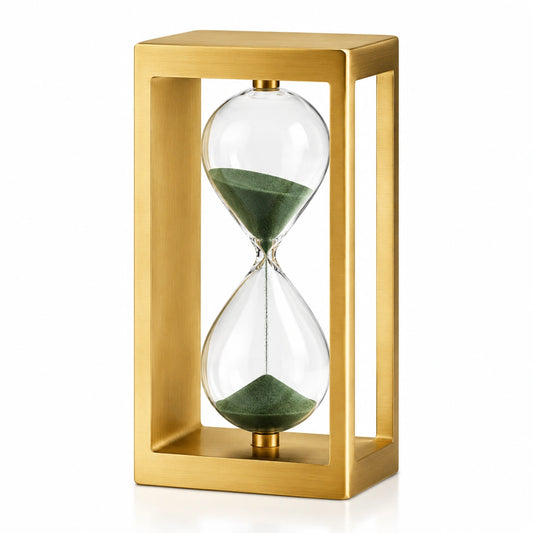 Sablier Décoratif en Métal Doré avec Sable Vert