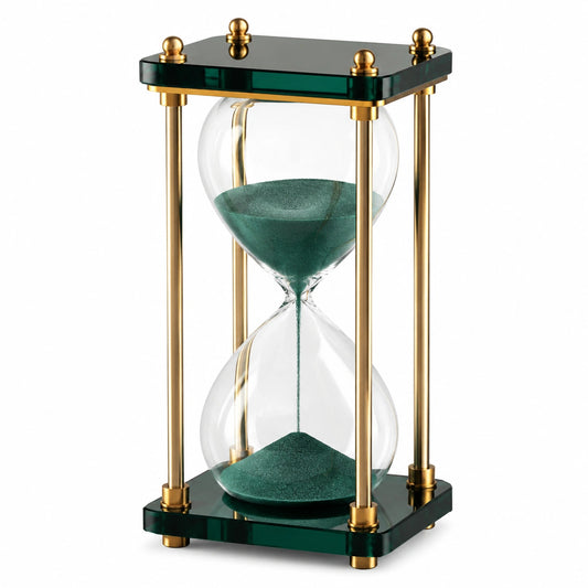 Sablier Décoratif en Verre avec Métal Doré 30 cm - Vert